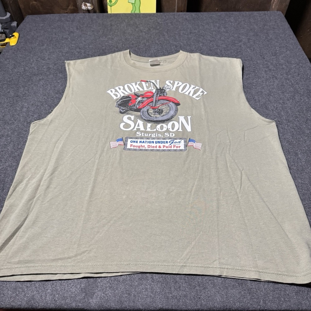 VTG Y2K Broken Spoke Saloon Cut Off Sleeve Motorcycle Tee Men‎ 2X Grunge Sturgis